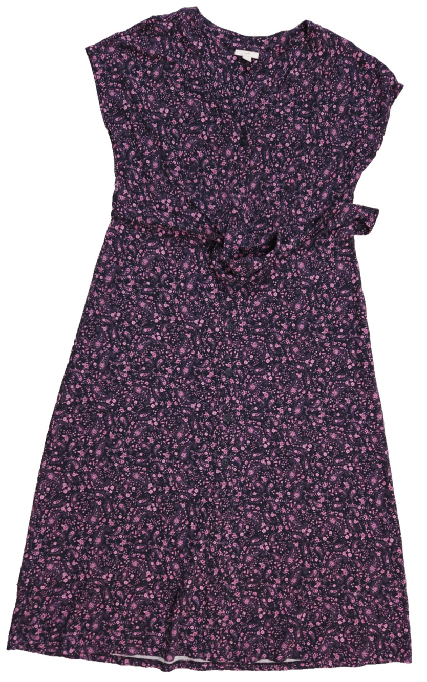 J Jill Dress Womens Small Navy Pink Paisley Floral Button Front Tie Waist Midi